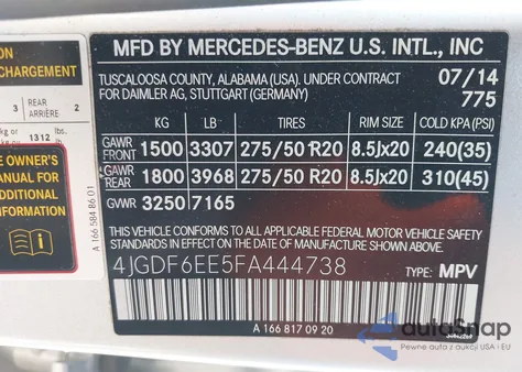 2015 Mercedes-Benz Gl 450 4Matic from USA, damaged, VIN 4JGDF6EE5FA444738